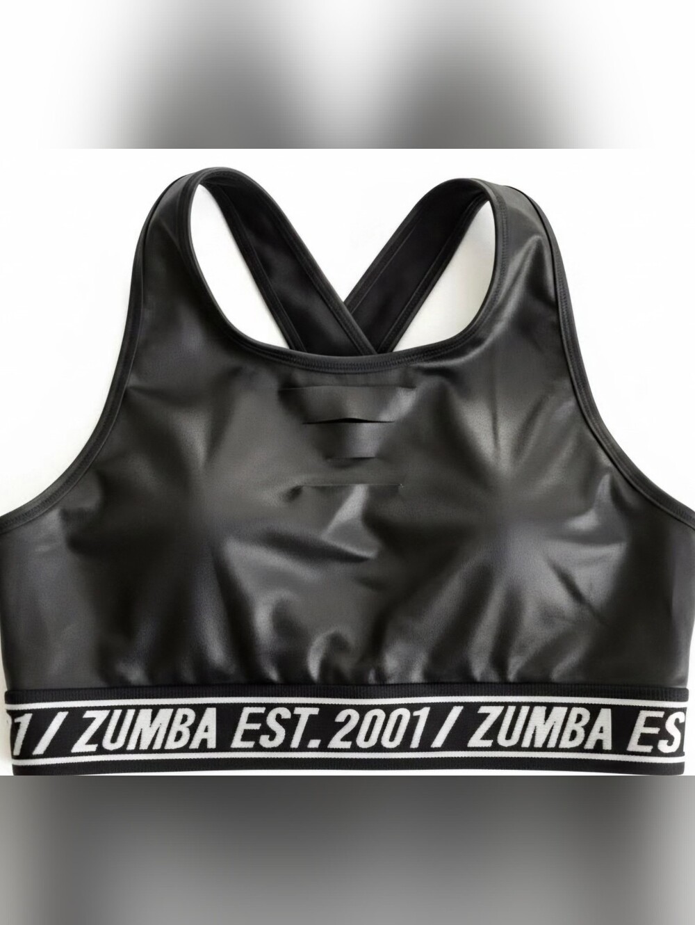 Zumba WEAR Black Faux Leather-Look Cutout Sports Bra with Branded Band SIZE M